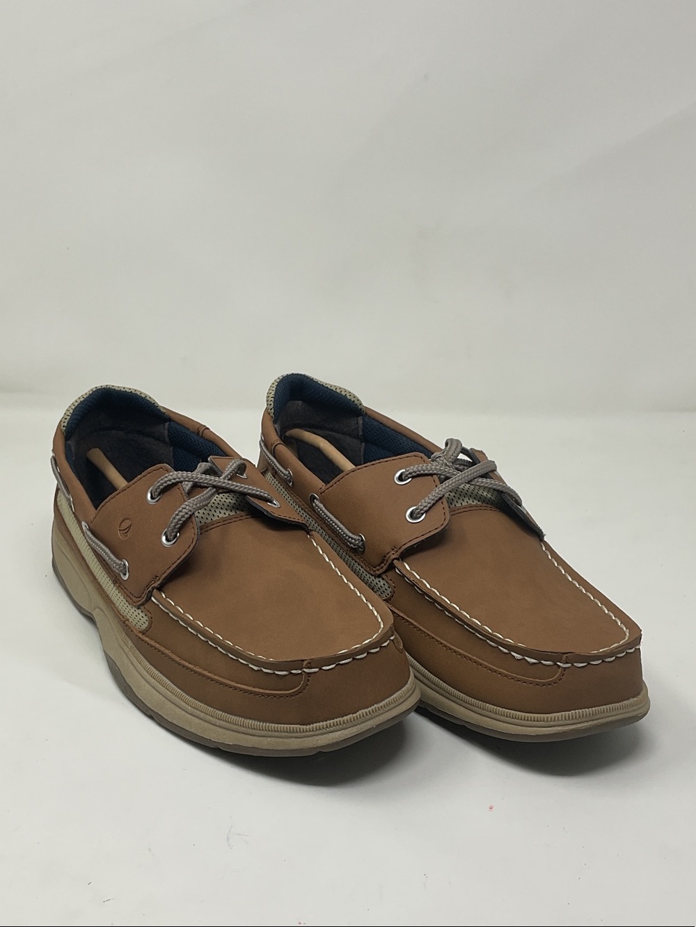 Sperry Youth Tan Leather-Look Boat Shoes lanyard